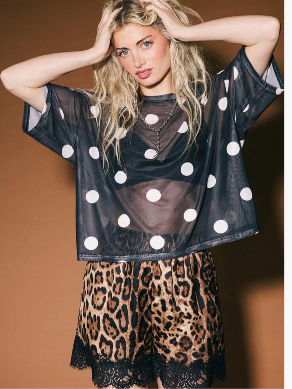 DIL Polka Dot Sheer Short Sleeve Top - Black/White